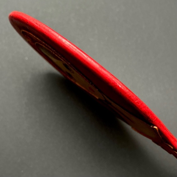 Rare Vintage 1960s Red Wooden Handmade Decorative Hand Mirror, Artist Signed - Picture 14 of 16